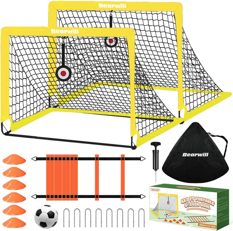 Bearwill Soccer Goal, Kids Soccer Goals for Backyard Set of 2, 4x3ft Portable Soccer Goal Pop Up Soccer Net, Kids Soccer Net Training Equipment with Soccer Ball, Ladder, Cones, Targets - Image 1